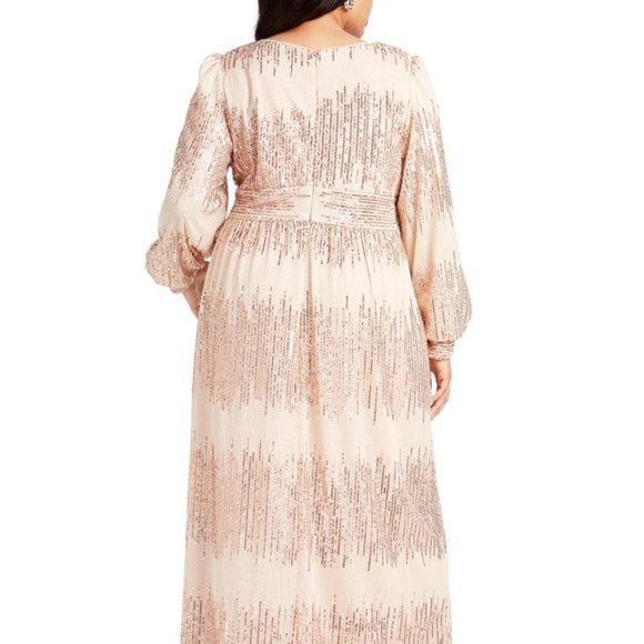 R M Richards Sequined Gown, Rose Gold - 14W - Picture 4 of 8